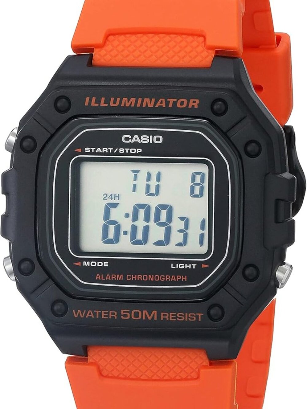 Casio W218H-4B2V [mod 3224] Men's 43mm x 40mm Orange Resin Band Digital Watch